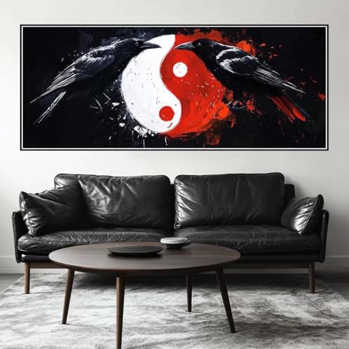 Malen Nach Zahlen Tai Chi Malen Nach Zahlen Erwachsene Krähe, 200 X 80 cm XXL Groß Acrylfarben Ölgemälde, DIY Malen Nach Zahlen Kinder Anfänger Paint by Numbers Set für Wand Dekor (Ohne Rahmen) -H544 von Kggyele