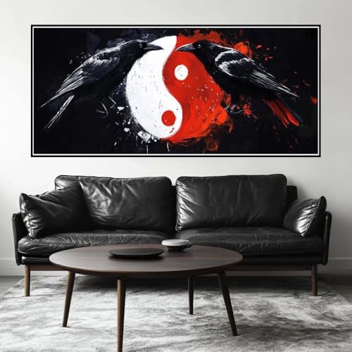 Malen Nach Zahlen Tai Chi Malen Nach Zahlen Erwachsene Krähe, 90 X 45 cm XXL Groß Acrylfarben Ölgemälde, DIY Malen Nach Zahlen Kinder Anfänger Paint by Numbers Set für Wand Dekor (Ohne Rahmen) -H544 von Kggyele
