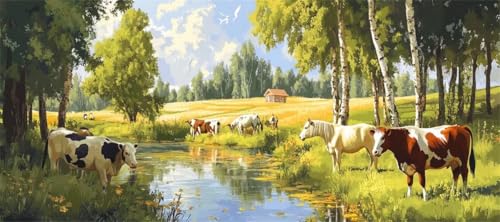 Malen Nach Zahlen Tier Malen Nach Zahlen Erwachsene Bauernhof, 110 X 55 cm XXL Groß Acrylfarben Ölgemälde, DIY Malen Nach Zahlen Kinder Anfänger Paint by Numbers Set für Wand Dekor (Ohne Rahmen) -H327 von Kggyele