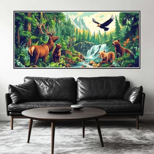 Malen Nach Zahlen Tier Malen Nach Zahlen Erwachsene Wald, 130 X 65 cm XXL Groß Acrylfarben Ölgemälde, DIY Malen Nach Zahlen Kinder Anfänger Paint by Numbers Adult Set für Wand Dekor (Ohne Rahmen)-H907 von Kggyele