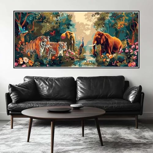 Malen Nach Zahlen Tiere Malen Nach Zahlen Erwachsene Wald, 110 X 55 cm XXL Groß Acrylfarben Ölgemälde, DIY Malen Nach Zahlen Kinder Anfänger Paint by Numbers Set für Wand Dekor (Ohne Rahmen) -H496 von Kggyele
