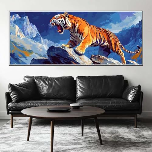 Malen Nach Zahlen Tiger Malen Nach Zahlen Erwachsene Berg, 200 X 80 cm XXL Groß Acrylfarben Ölgemälde, DIY Malen Nach Zahlen Kinder Anfänger Paint by Numbers Set für Wand Dekor (Ohne Rahmen) -H765 von Kggyele