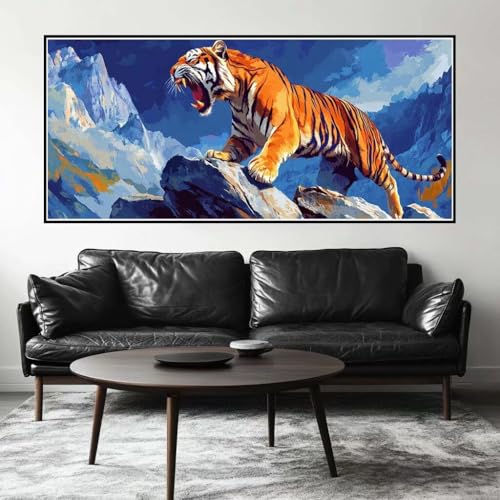 Malen Nach Zahlen Tiger Malen Nach Zahlen Erwachsene Berg, 90 X 45 cm XXL Groß Acrylfarben Ölgemälde, DIY Malen Nach Zahlen Kinder Anfänger Paint by Numbers Adult Set für Wand Dekor(Ohne Rahmen)-H765 von Kggyele