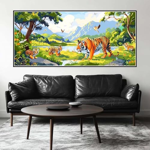Malen Nach Zahlen Tiger Malen Nach Zahlen Erwachsene Wald, 110 X 55 cm XXL Groß Acrylfarben Ölgemälde, DIY Malen Nach Zahlen Kinder Anfänger Paint by Numbers Set für Wand Dekor (Ohne Rahmen) -H633 von Kggyele