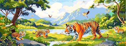 Malen Nach Zahlen Tiger Malen Nach Zahlen Erwachsene Wald, 75x225 cm XXL Groß Acrylfarben Ölgemälde, DIY Malen Nach Zahlen Kinder Anfänger Paint by Numbers Set für Wand Dekor (Ohne Rahmen) -H633 von Kggyele