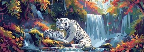 Malen Nach Zahlen Tiger Malen Nach Zahlen Erwachsene Wasserfall, 85x255 cm XXL Groß Acrylfarben Ölgemälde, DIY Malen Nach Zahlen Kinder Anfänger Set Bastelset für Wand Dekor (Ohne Rahmen) -H702 von Kggyele