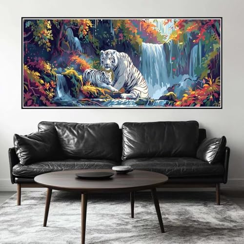 Malen Nach Zahlen Tiger Malen Nach Zahlen Erwachsene Wasserfall, 90 X 45 cm XXL Groß Acrylfarben Ölgemälde, DIY Malen Nach Zahlen Kinder Anfänger Paint by Numbers Set für Wand Dekor(Ohne Rahmen)-H702 von Kggyele