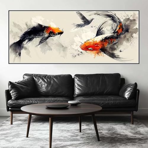 Malen Nach Zahlen Tuschemalerei Malen Nach Zahlen Erwachsene Fisch, 75 X 30 cm XXL Groß Acrylfarben Ölgemälde, DIY Malen Nach Zahlen Kinder Anfänger Set Bastelset für Wand Dekor (Ohne Rahmen) -H454 von Kggyele