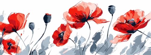 Malen Nach Zahlen Tuschemalerei Malen Nach Zahlen Erwachsene Mohn, 65x195 cm XXL Groß Acrylfarben Ölgemälde, DIY Malen Nach Zahlen Kinder Anfänger Set Bastelset für Wand Dekor (Ohne Rahmen) -H611 von Kggyele
