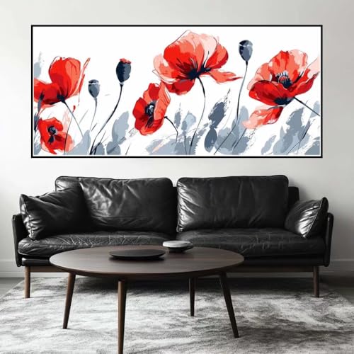 Malen Nach Zahlen Tuschemalerei Malen Nach Zahlen Erwachsene Mohn, 90 X 45 cm XXL Groß Acrylfarben Ölgemälde, DIY Malen Nach Zahlen Kinder Anfänger Set Bastelset für Wand Dekor (Ohne Rahmen) -H611 von Kggyele