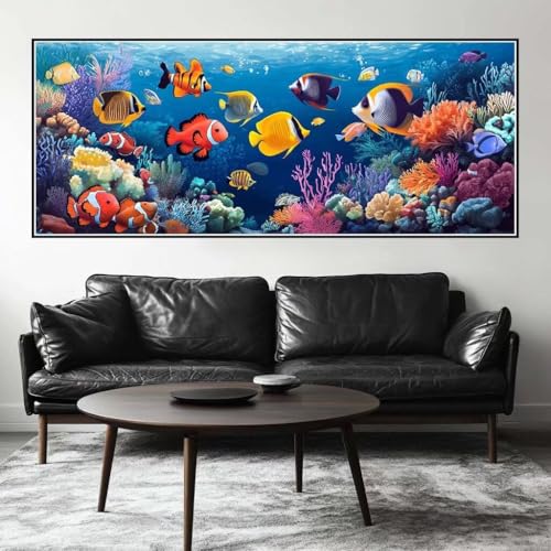 Malen Nach Zahlen Unterwasserwelt Malen Nach Zahlen Erwachsene Fisch, 200 X 80 cm XXL Groß Acrylfarben Ölgemälde, DIY Malen Nach Zahlen Kinder Anfänger Set Bastelset für Wand Dekor (Ohne Rahmen) -H925 von Kggyele
