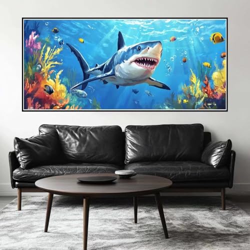 Malen Nach Zahlen Unterwasserwelt Malen Nach Zahlen Erwachsene Hai, 90 X 45 cm XXL Groß Acrylfarben Ölgemälde, DIY Malen Nach Zahlen Kinder Anfänger Set Bastelset für Wand Dekor (Ohne Rahmen) -H612 von Kggyele