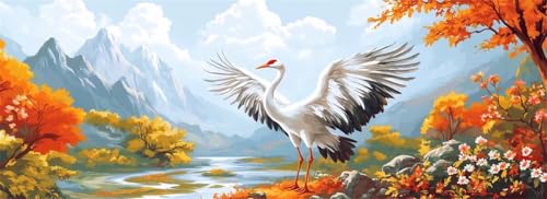 Malen Nach Zahlen Vogel Malen Nach Zahlen Erwachsene Kranich, 85x255 cm XXL Groß Acrylfarben Ölgemälde, DIY Malen Nach Zahlen Kinder Anfänger Paint by Numbers Set für Wand Dekor (Ohne Rahmen) -H845 von Kggyele