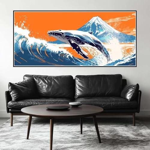 Malen Nach Zahlen Wal Malen Nach Zahlen Erwachsene Berg Fuji, 90 X 45 cm XXL Groß Acrylfarben Ölgemälde, DIY Malen Nach Zahlen Kinder Anfänger Paint by Numbers Set für Wand Dekor (Ohne Rahmen) -H580 von Kggyele
