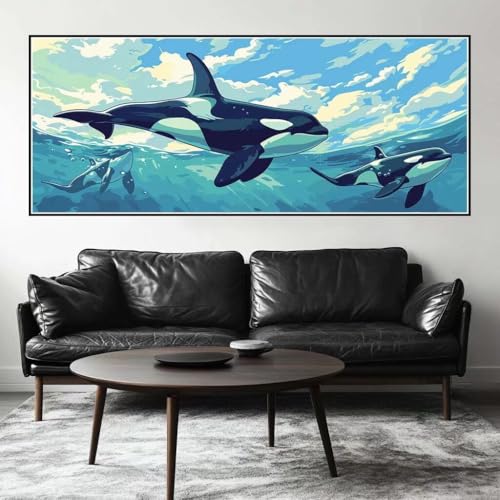Malen Nach Zahlen Wal Malen Nach Zahlen Erwachsene Killerwal, 100 X 40 cm XXL Groß Acrylfarben Ölgemälde, DIY Malen Nach Zahlen Kinder Anfänger Paint by Numbers Set für Wand Dekor (Ohne Rahmen) -H491 von Kggyele