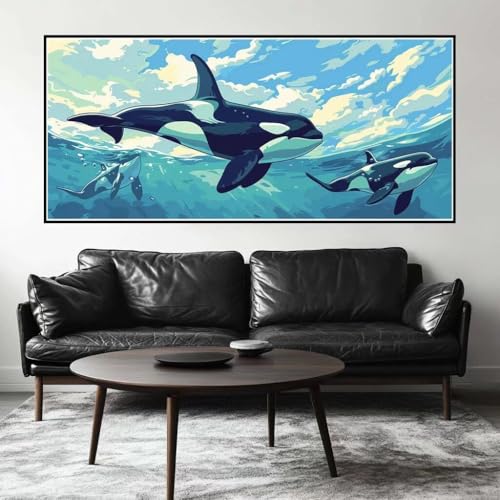 Malen Nach Zahlen Wal Malen Nach Zahlen Erwachsene Killerwal, 190 X 95 cm XXL Groß Acrylfarben Ölgemälde, DIY Malen Nach Zahlen Kinder Anfänger Paint by Numbers Set für Wand Dekor (Ohne Rahmen) -H491 von Kggyele