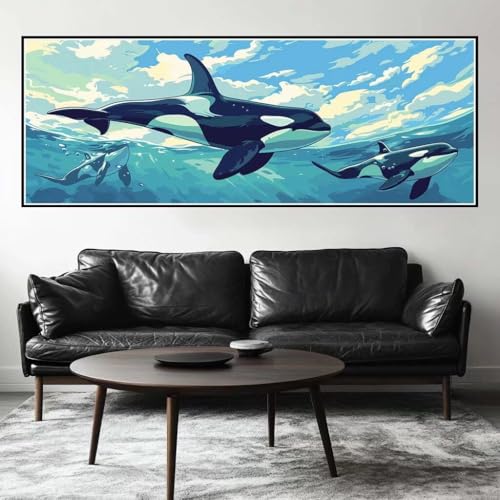 Malen Nach Zahlen Wal Malen Nach Zahlen Erwachsene Killerwal, 85x255 cm XXL Groß Acrylfarben Ölgemälde, DIY Malen Nach Zahlen Kinder Anfänger Paint by Numbers Set für Wand Dekor (Ohne Rahmen) -H491 von Kggyele