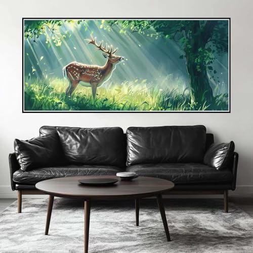 Malen Nach Zahlen Wald Malen Nach Zahlen Erwachsene Hirsch, 190 X 95 cm XXL Groß Acrylfarben Ölgemälde, DIY Malen Nach Zahlen Kinder Anfänger Paint by Numbers Set für Wand Dekor (Ohne Rahmen) -H539 von Kggyele