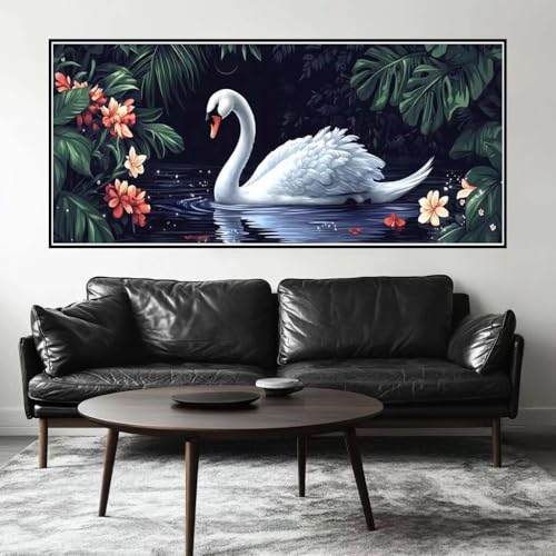 Malen Nach Zahlen Wald Malen Nach Zahlen Erwachsene Schwan, 190 X 95 cm XXL Groß Acrylfarben Ölgemälde, DIY Malen Nach Zahlen Kinder Anfänger Paint by Numbers Set für Wand Dekor (Ohne Rahmen) -H813 von Kggyele