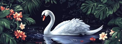 Malen Nach Zahlen Wald Malen Nach Zahlen Erwachsene Schwan, 85x255 cm XXL Groß Acrylfarben Ölgemälde, DIY Malen Nach Zahlen Kinder Anfänger Paint by Numbers Set für Wand Dekor (Ohne Rahmen) -H813 von Kggyele