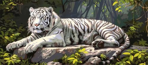 Malen Nach Zahlen Wald Malen Nach Zahlen Erwachsene Weißer Tiger, 170 X 85 cm XXL Groß Acrylfarben Ölgemälde, DIY Malen Nach Zahlen Kinder Anfänger Set Bastelset für Wand Dekor (Ohne Rahmen) -H203 von Kggyele