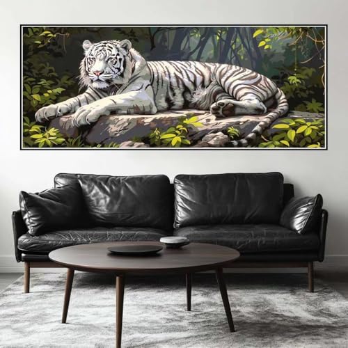 Malen Nach Zahlen Wald Malen Nach Zahlen Erwachsene Weißer Tiger, 250 X 100 cm XXL Groß Acrylfarben Ölgemälde, DIY Malen Nach Zahlen Kinder Anfänger Set Bastelset für Wand Dekor (Ohne Rahmen) -H203 von Kggyele