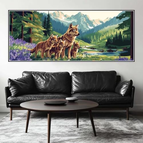 Malen Nach Zahlen Wald Malen Nach Zahlen Erwachsene Wolf, 75 X 30 cm XXL Groß Acrylfarben Ölgemälde, DIY Malen Nach Zahlen Kinder Anfänger Paint by Numbers Adult Set für Wand Dekor (Ohne Rahmen) -H425 von Kggyele
