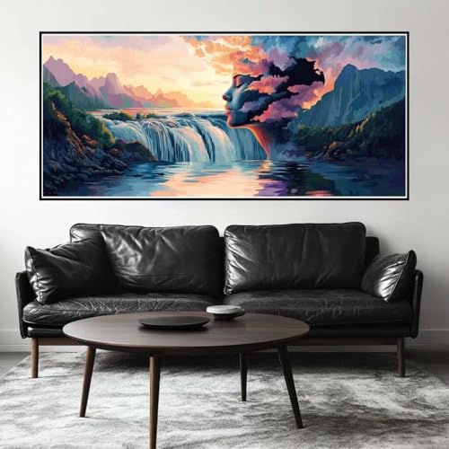 Malen Nach Zahlen Wasserfall Malen Nach Zahlen Erwachsene Gesicht, 90 X 45 cm XXL Groß Acrylfarben Ölgemälde, DIY Malen Nach Zahlen Kinder Anfänger Set Bastelset für Wand Dekor (Ohne Rahmen) -H631 von Kggyele