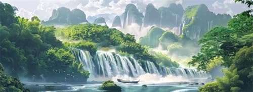 Malen Nach Zahlen Wasserfall Malen Nach Zahlen Erwachsene Wald, 85x255 cm XXL Groß Acrylfarben Ölgemälde, DIY Malen Nach Zahlen Kinder Anfänger Paint by Numbers Set für Wand Dekor (Ohne Rahmen)-H744 von Kggyele