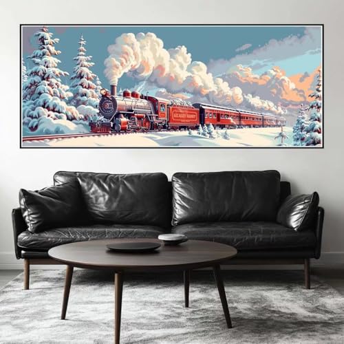 Malen Nach Zahlen Weihnachten Malen Nach Zahlen Erwachsene Zug, 200 X 80 cm XXL Groß Acrylfarben Ölgemälde, DIY Malen Nach Zahlen Kinder Anfänger Paint by Numbers Set für Wand Dekor (Ohne Rahmen)-H677 von Kggyele