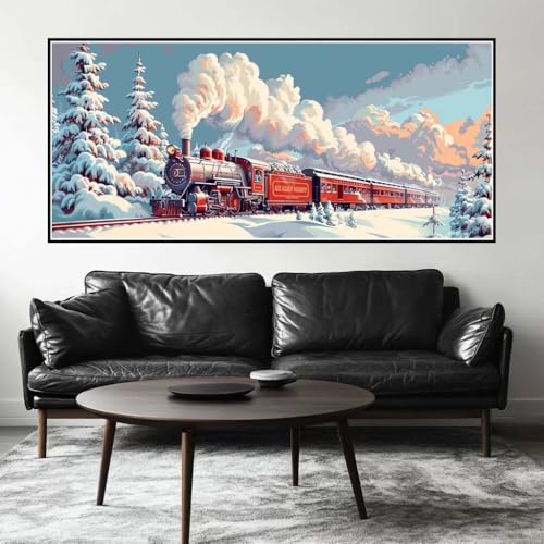 Malen Nach Zahlen Weihnachten Malen Nach Zahlen Erwachsene Zug, 70 X 35 cm XXL Groß Acrylfarben Ölgemälde, DIY Malen Nach Zahlen Kinder Anfänger Paint by Numbers Set für Wand Dekor (Ohne Rahmen) -H677 von Kggyele