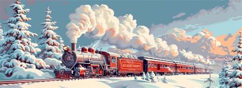 Malen Nach Zahlen Weihnachten Malen Nach Zahlen Erwachsene Zug, 85x255 cm XXL Groß Acrylfarben Ölgemälde, DIY Malen Nach Zahlen Kinder Anfänger Paint by Numbers Set für Wand Dekor (Ohne Rahmen)-H677 von Kggyele