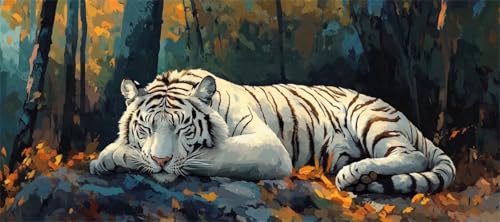 Malen Nach Zahlen Weißer Tiger Malen Nach Zahlen Erwachsene Wald, 110 X 55 cm XXL Groß Acrylfarben Ölgemälde, DIY Malen Nach Zahlen Kinder Anfänger Set Bastelset für Wand Dekor (Ohne Rahmen) -H236 von Kggyele
