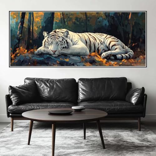 Malen Nach Zahlen Weißer Tiger Malen Nach Zahlen Erwachsene Wald, 225 X 90 cm XXL Groß Acrylfarben Ölgemälde, DIY Malen Nach Zahlen Kinder Anfänger Set Bastelset für Wand Dekor (Ohne Rahmen) -H236 von Kggyele