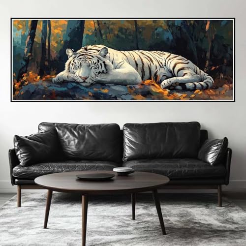 Malen Nach Zahlen Weißer Tiger Malen Nach Zahlen Erwachsene Wald, 85x255 cm XXL Groß Acrylfarben Ölgemälde, DIY Malen Nach Zahlen Kinder Anfänger Set Bastelset für Wand Dekor (Ohne Rahmen) -H236 von Kggyele