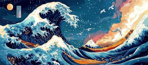Malen Nach Zahlen Wellen Malen Nach Zahlen Erwachsene Japan, 190 X 95 cm XXL Groß Acrylfarben Ölgemälde, DIY Malen Nach Zahlen Kinder Anfänger Paint by Numbers Set für Wand Dekor (Ohne Rahmen) -H228 von Kggyele