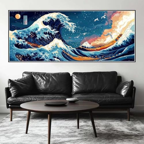 Malen Nach Zahlen Wellen Malen Nach Zahlen Erwachsene Japan, 250 X 100 cm XXL Groß Acrylfarben Ölgemälde, DIY Malen Nach Zahlen Kinder Anfänger Paint by Numbers Set für Wand Dekor (Ohne Rahmen) -H228 von Kggyele