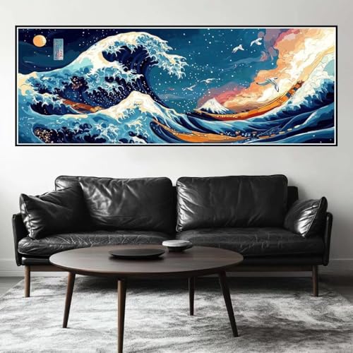 Malen Nach Zahlen Wellen Malen Nach Zahlen Erwachsene Japan, 85x255 cm XXL Groß Acrylfarben Ölgemälde, DIY Malen Nach Zahlen Kinder Anfänger Paint by Numbers Set für Wand Dekor (Ohne Rahmen) -H228 von Kggyele
