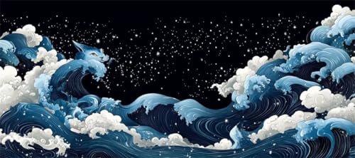 Malen Nach Zahlen Wellen Malen Nach Zahlen Erwachsene Japanisch, 170 X 85 cm XXL Groß Acrylfarben Ölgemälde, DIY Malen Nach Zahlen Kinder Anfänger Set Bastelset für Wand Dekor (Ohne Rahmen) -H197 von Kggyele
