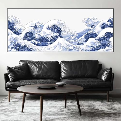 Malen Nach Zahlen Wellen Malen Nach Zahlen Erwachsene Japanisch, 250 X 100 cm XXL Groß Acrylfarben Ölgemälde, DIY Malen Nach Zahlen Kinder Anfänger Set Bastelset für Wand Dekor (Ohne Rahmen) -H199 von Kggyele