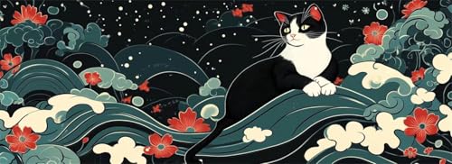Malen Nach Zahlen Wellen Malen Nach Zahlen Erwachsene Katze, 35x105 cm XXL Groß Acrylfarben Ölgemälde, DIY Malen Nach Zahlen Kinder Anfänger Paint by Numbers Set für Wand Dekor (Ohne Rahmen) -H894 von Kggyele