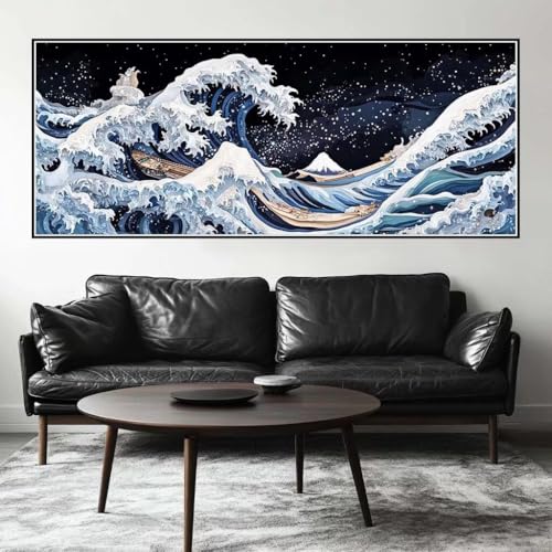 Malen Nach Zahlen Wellen Malen Nach Zahlen Erwachsene Schiff, 250 X 100 cm XXL Groß Acrylfarben Ölgemälde, DIY Malen Nach Zahlen Kinder Anfänger Paint by Numbers Set für Wand Dekor (Ohne Rahmen) -H378 von Kggyele