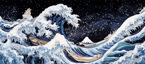 Malen Nach Zahlen Wellen Malen Nach Zahlen Erwachsene Schiff, 50 X 25 cm XXL Groß Acrylfarben Ölgemälde, DIY Malen Nach Zahlen Kinder Anfänger Paint by Numbers Set für Wand Dekor (Ohne Rahmen) -H378 von Kggyele