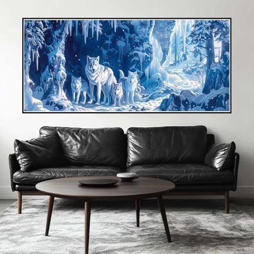 Malen Nach Zahlen Winter Malen Nach Zahlen Erwachsene Wolf, 150 X 75 cm XXL Groß Acrylfarben Ölgemälde, DIY Malen Nach Zahlen Kinder Anfänger Paint by Numbers Set für Wand Dekor (Ohne Rahmen) -H675 von Kggyele