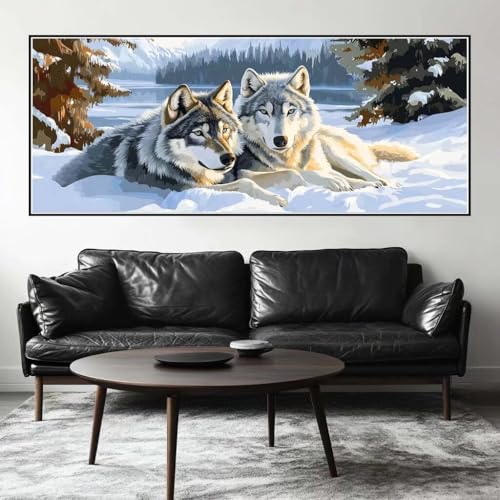 Malen Nach Zahlen Winter Malen Nach Zahlen Erwachsene Wolf, 250 X 100 cm XXL Groß Acrylfarben Ölgemälde, DIY Malen Nach Zahlen Kinder Anfänger Paint by Numbers Set für Wand Dekor (Ohne Rahmen) -H247 von Kggyele