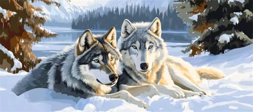 Malen Nach Zahlen Winter Malen Nach Zahlen Erwachsene Wolf, 50 X 25 cm XXL Groß Acrylfarben Ölgemälde, DIY Malen Nach Zahlen Kinder Anfänger Paint by Numbers Set für Wand Dekor (Ohne Rahmen) -H247 von Kggyele
