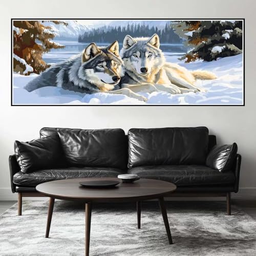 Malen Nach Zahlen Winter Malen Nach Zahlen Erwachsene Wolf, 85x255 cm XXL Groß Acrylfarben Ölgemälde, DIY Malen Nach Zahlen Kinder Anfänger Paint by Numbers Set für Wand Dekor (Ohne Rahmen) -H247 von Kggyele