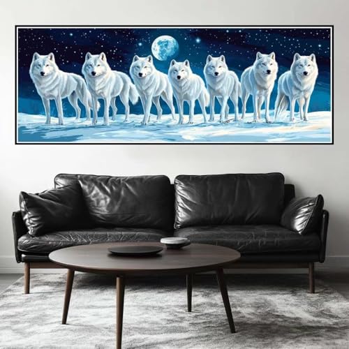Malen Nach Zahlen Wolf Malen Nach Zahlen Erwachsene Mond, 65x195 cm XXL Groß Acrylfarben Ölgemälde, DIY Malen Nach Zahlen Kinder Anfänger Paint by Numbers Adult Set für Wand Dekor (Ohne Rahmen)-H298 von Kggyele
