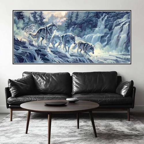 Malen Nach Zahlen Wolf Malen Nach Zahlen Erwachsene Wasserfall, 40 X 20 cm XXL Groß Acrylfarben Ölgemälde, DIY Malen Nach Zahlen Kinder Anfänger Paint by Numbers Set für Wand Dekor (Ohne Rahmen) -H440 von Kggyele