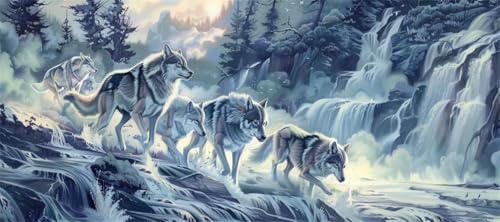 Malen Nach Zahlen Wolf Malen Nach Zahlen Erwachsene Wasserfall, 90 X 45 cm XXL Groß Acrylfarben Ölgemälde, DIY Malen Nach Zahlen Kinder Anfänger Paint by Numbers Set für Wand Dekor (Ohne Rahmen)-H440 von Kggyele